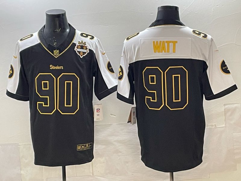 Men Nike 2025 Pittsburgh Steelers #90 Watt Black gold 3th generation Limited NFL Jersey 003